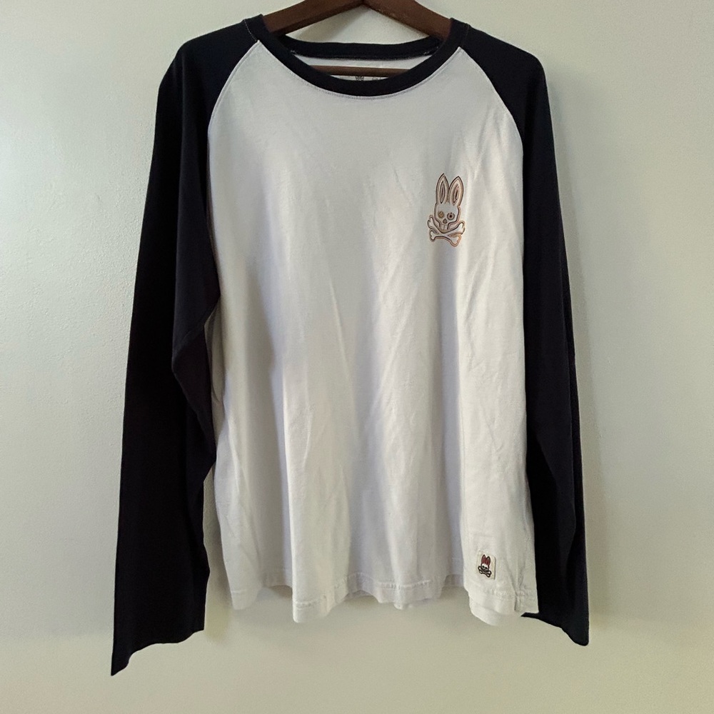 Psycho Bunny Men's White/Blue Graphic Print Long Sleeve T-Shirt size XL